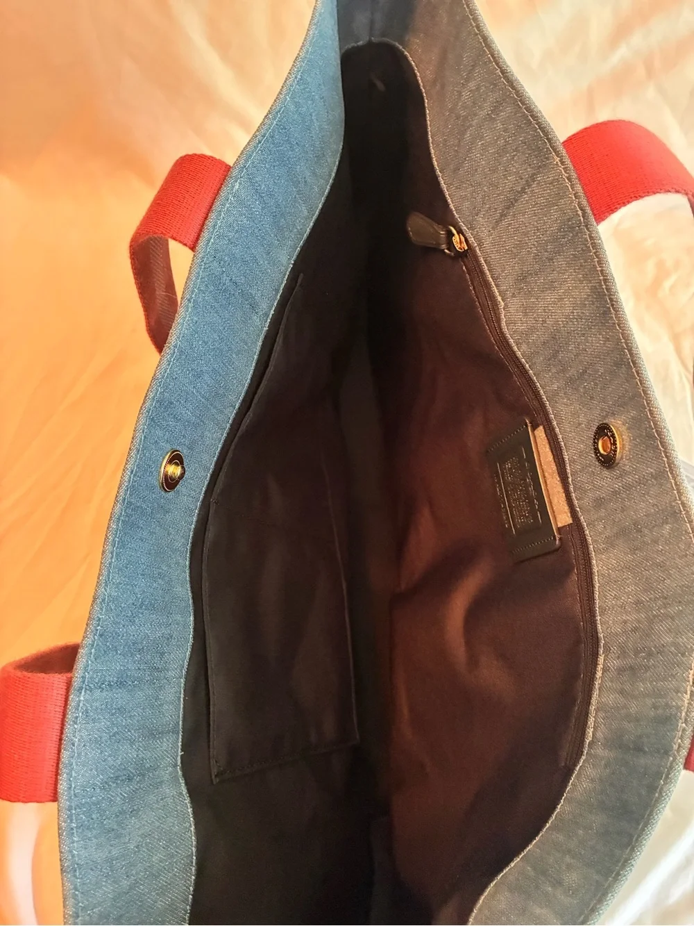 Coach Denim Tote with Pink Striped Straps